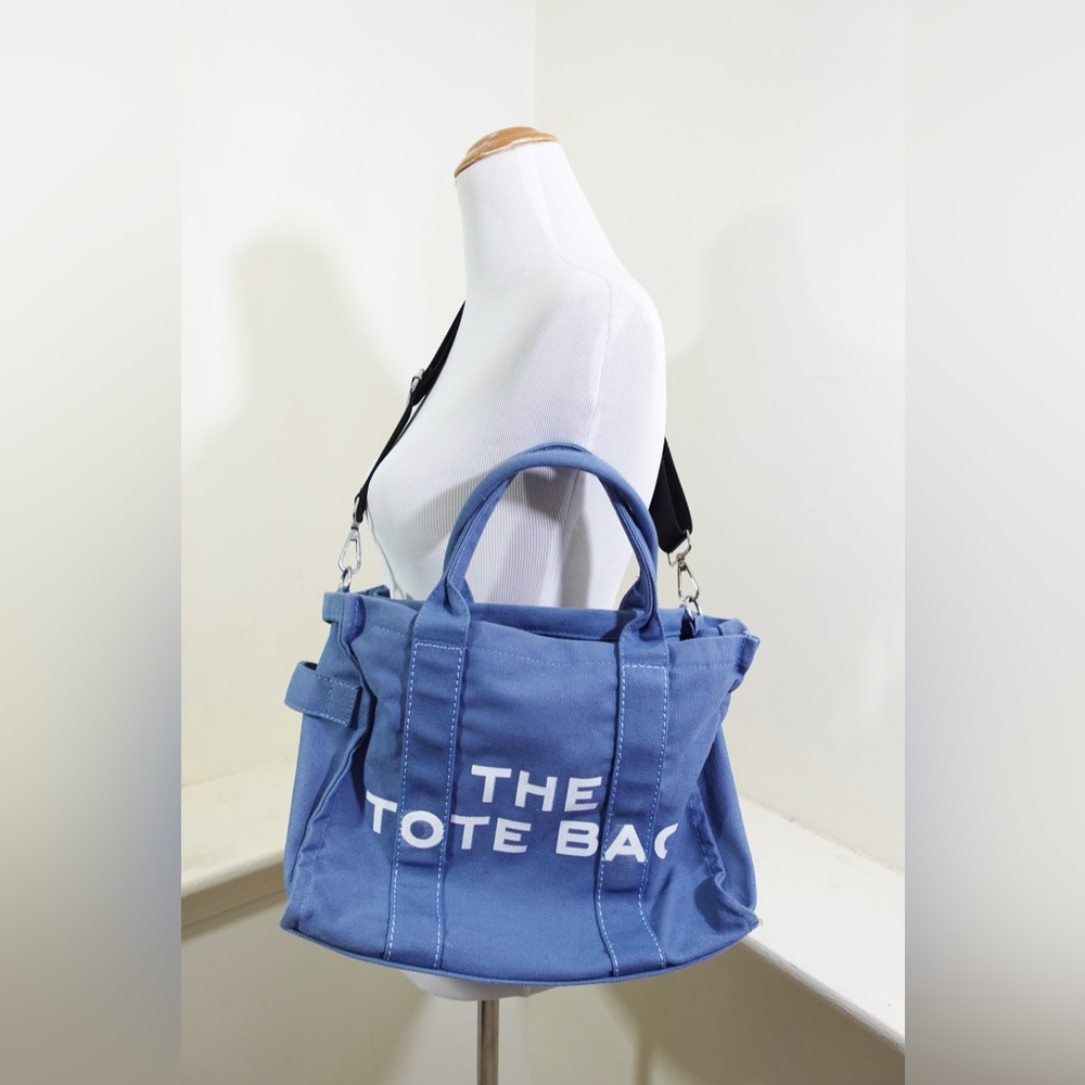 Tote Bag Blue Canvas Zipper Lightweight Crossbody Bag Large